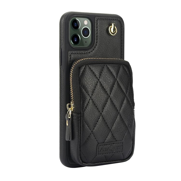 Cartera con cremallera y bandolera AwQuer, funda de piel de lichi para teléfono, For iPhone 11 Pro