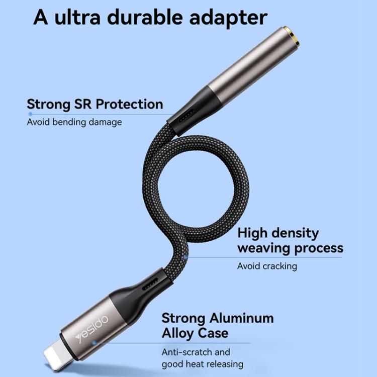 Adaptador de audio de aleación de aluminio de 8 pines a 3,5 mm de Yesido YAU45, YAU45