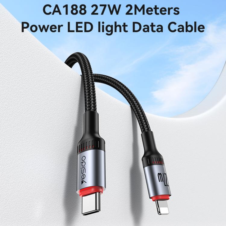 Cable de datos de carga Yesido CA182 PD27W 3A USB-C/Tipo-C a 8 pines, longitud: 1,2 m, CA182