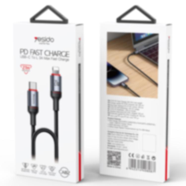 Cable de datos de carga Yesido CA182 PD27W 3A USB-C/Tipo-C a 8 pines, longitud: 1,2 m, CA182