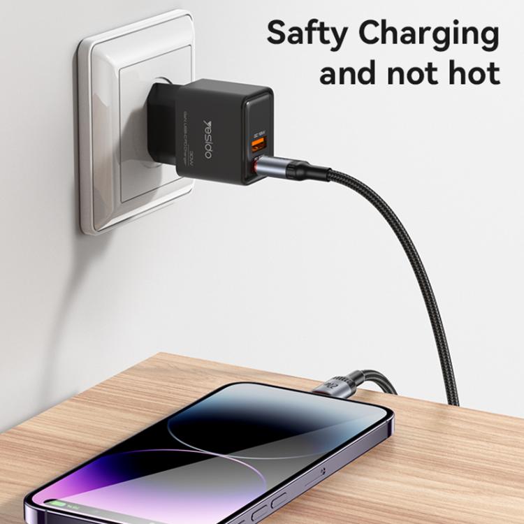 Cable de datos de carga Yesido CA182 PD27W 3A USB-C/Tipo-C a 8 pines, longitud: 1,2 m, CA182