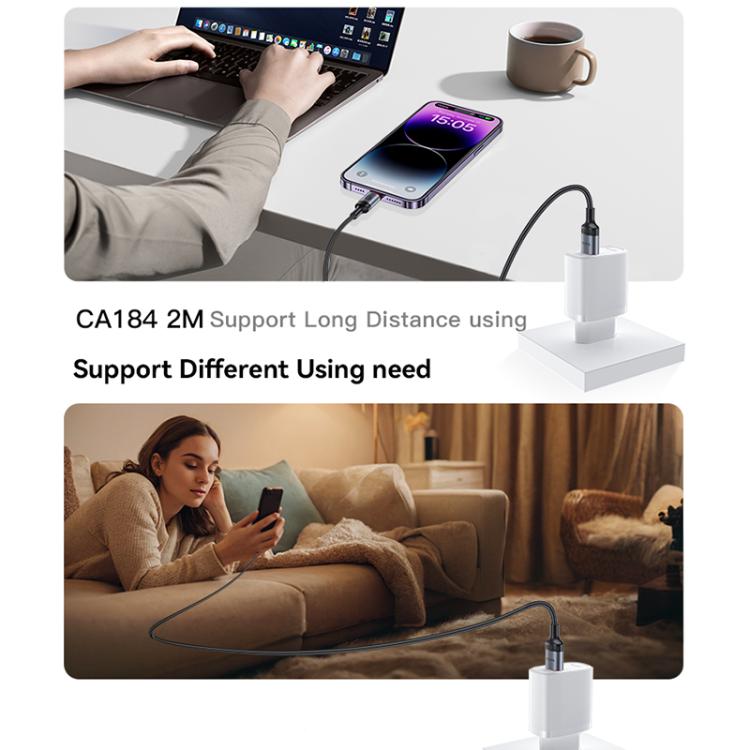 Cable de datos de carga Yesido CA184 PD27W 3A USB-C/Tipo-C a 8 pines, longitud: 2 m, CA184