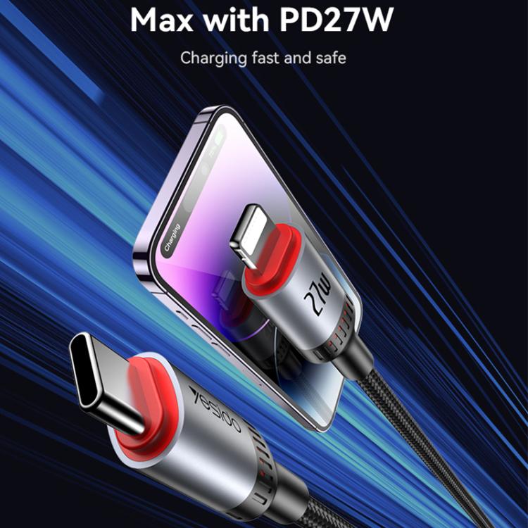 Cable de datos de carga Yesido CA184 PD27W 3A USB-C/Tipo-C a 8 pines, longitud: 2 m, CA184