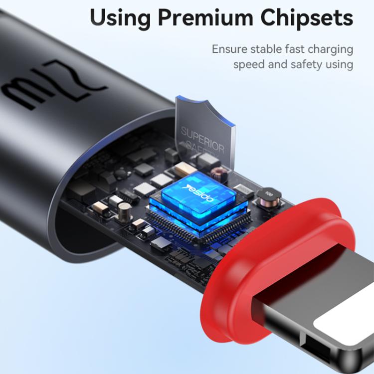 Cable de datos de carga Yesido CA184 PD27W 3A USB-C/Tipo-C a 8 pines, longitud: 2 m, CA184