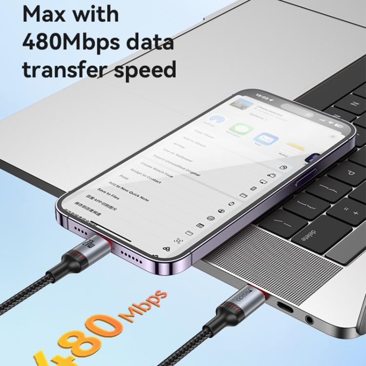 Cable de datos de carga Yesido CA184 PD27W 3A USB-C/Tipo-C a 8 pines, longitud: 2 m, CA184