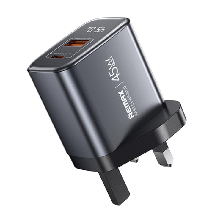 Cargador rápido REMAX U2-AC con pantalla digital GaN USB y tipo C de 45 W, EU Plug, UK Plug