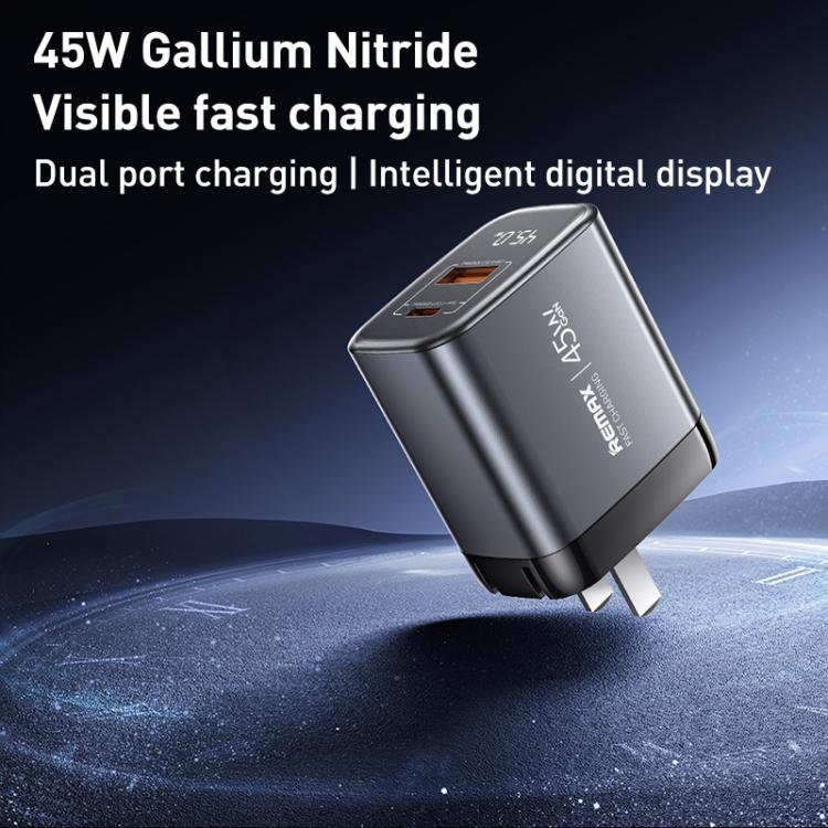 Cargador rápido REMAX U2-AC con pantalla digital GaN USB y tipo C de 45 W, EU Plug, UK Plug