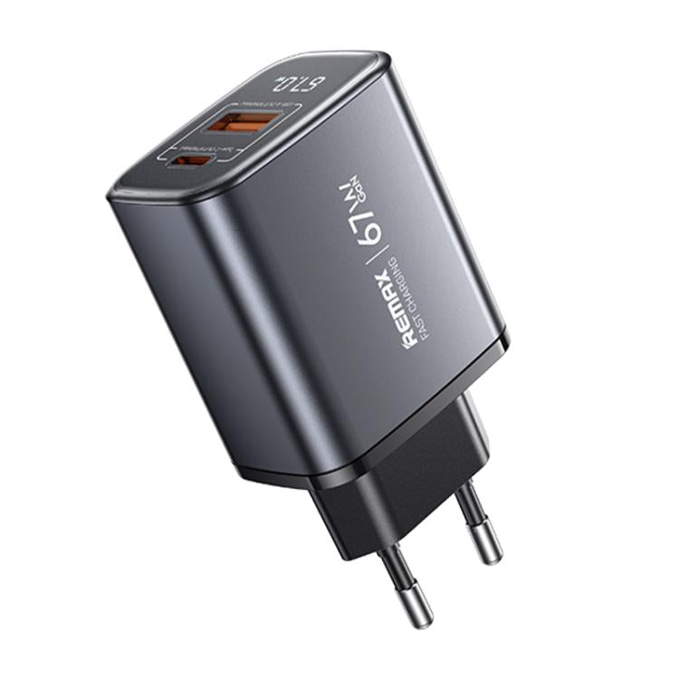 Cargador rápido REMAX U2-AC de 67 W con pantalla digital GaN USB y tipo C, EU Plug, UK Plug