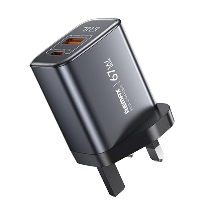 Cargador rápido REMAX U2-AC de 67 W con pantalla digital GaN USB y tipo C, EU Plug, UK Plug
