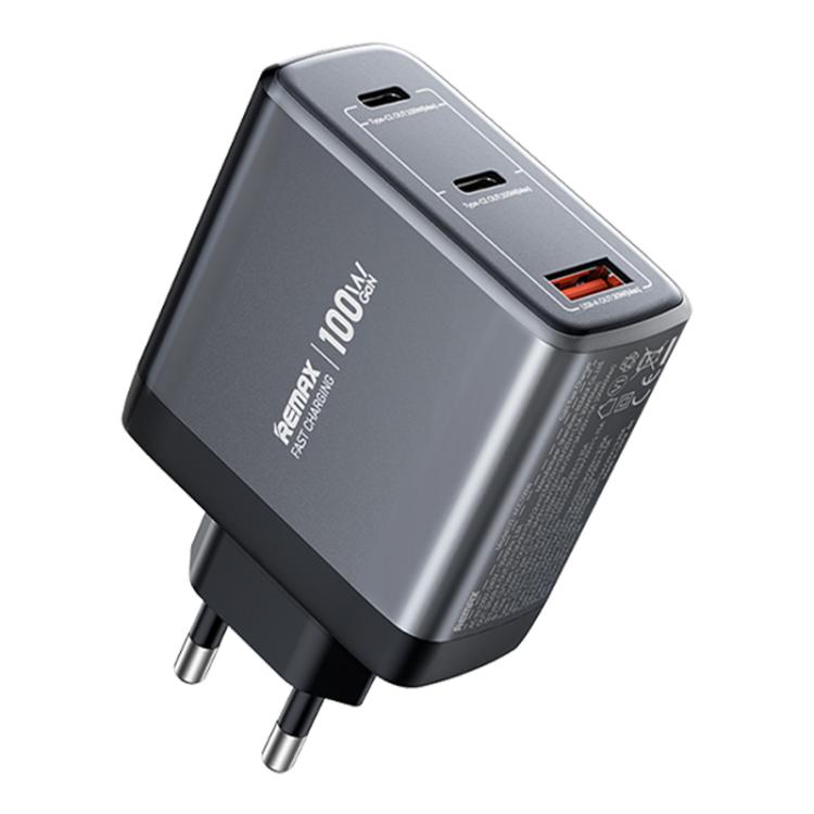 Cargador rápido REMAX U2-AC de 100 W con puerto USB y doble tipo C GaN con pantalla digital, EU Plug, UK Plug