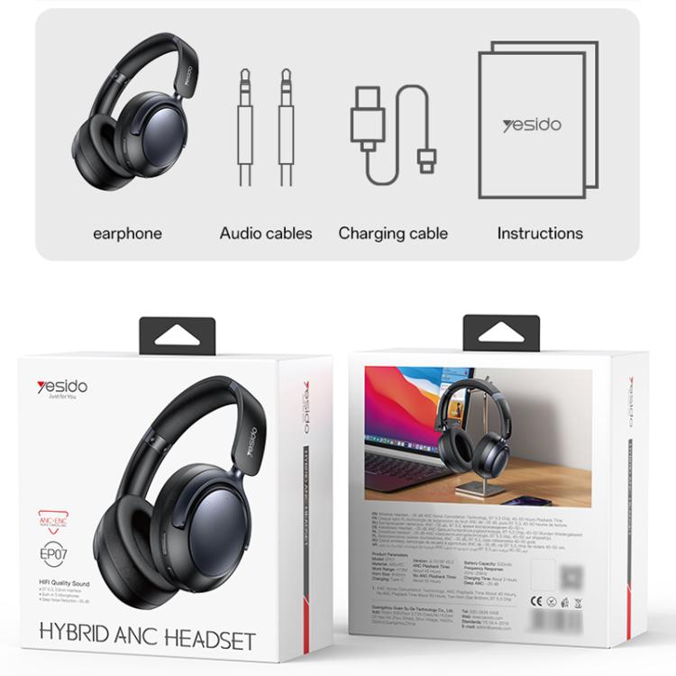Auriculares Bluetooth híbridos Yesido EP07 con doble alimentación y cancelación de ruido ANC, EP07
