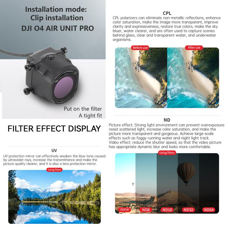 Filtro de lente de cámara para DJI O4 Air Unit Pro / Avata 2 JSR YB Series, MCUV, CPL, ND8, ND16, ND32, ND64, ND256, ND8PL, ND16PL, ND32PL, ND64PL, NIGHT, STAR, MCUV x 2, MCUV x 3, 3 in 1 CPL ND8/16, 4 in 1 ND, 4 in 1 NDPL, 6 in 1 ND8-64 UV CPL        ...