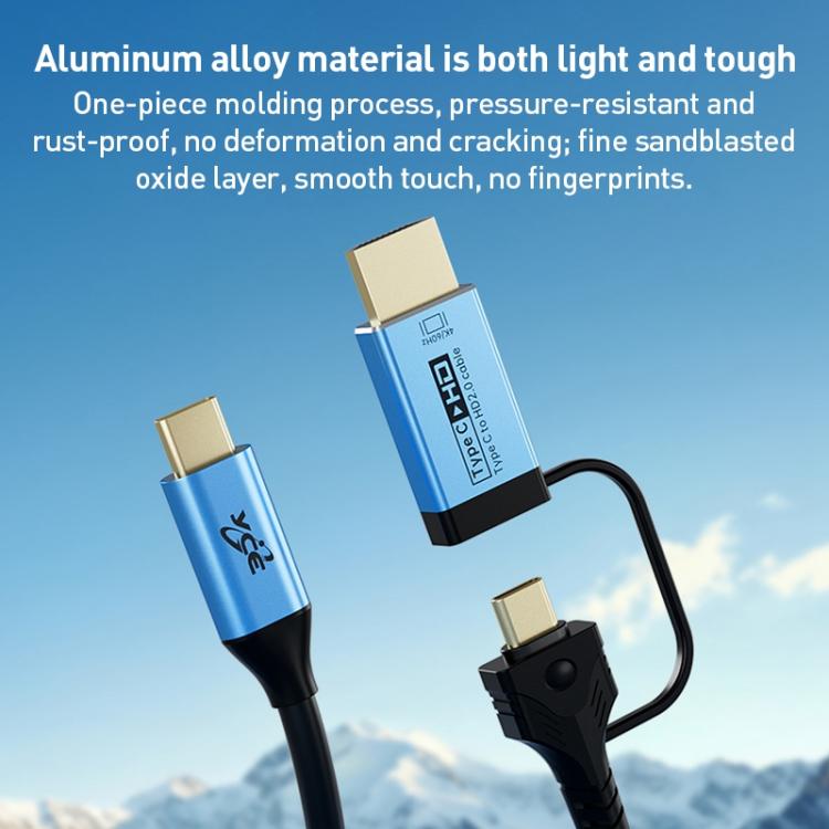 Cable adaptador YCE-V292 2 en 1 Tipo-C a Tipo-C y HDMI 2.0, longitud: 1,8 m