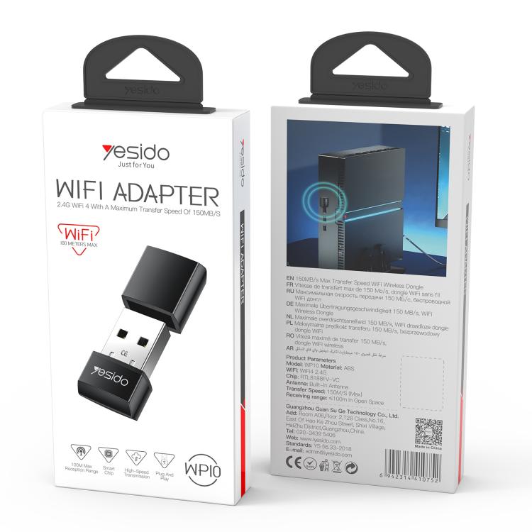 Adaptador inalámbrico USB Yesido WP10 WiFi de alta velocidad de 150 Mbps