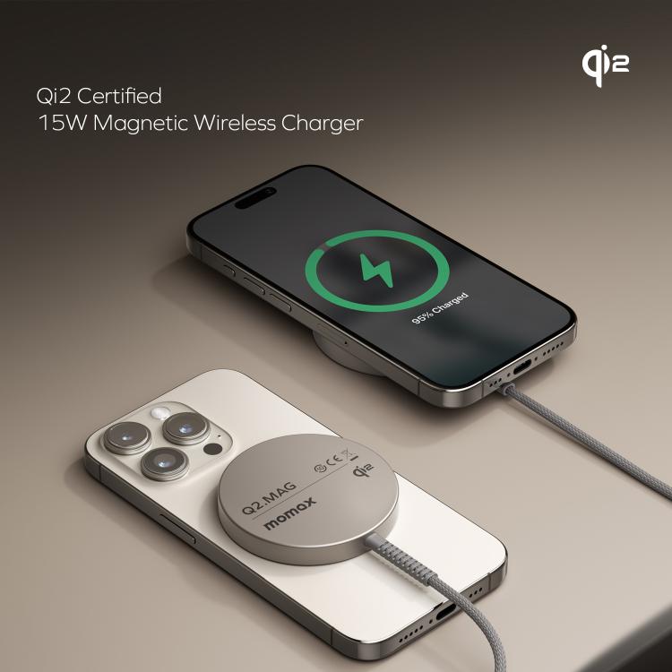 Cargador inalámbrico magnético portátil Qi2 MOMAX UD32L Q2.Mag de 15 W, UD32L