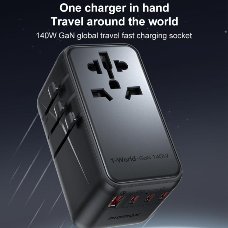 Enchufe de carga rápida global MOMAX UA16 1-World PD140W GaN para viajes., UA16