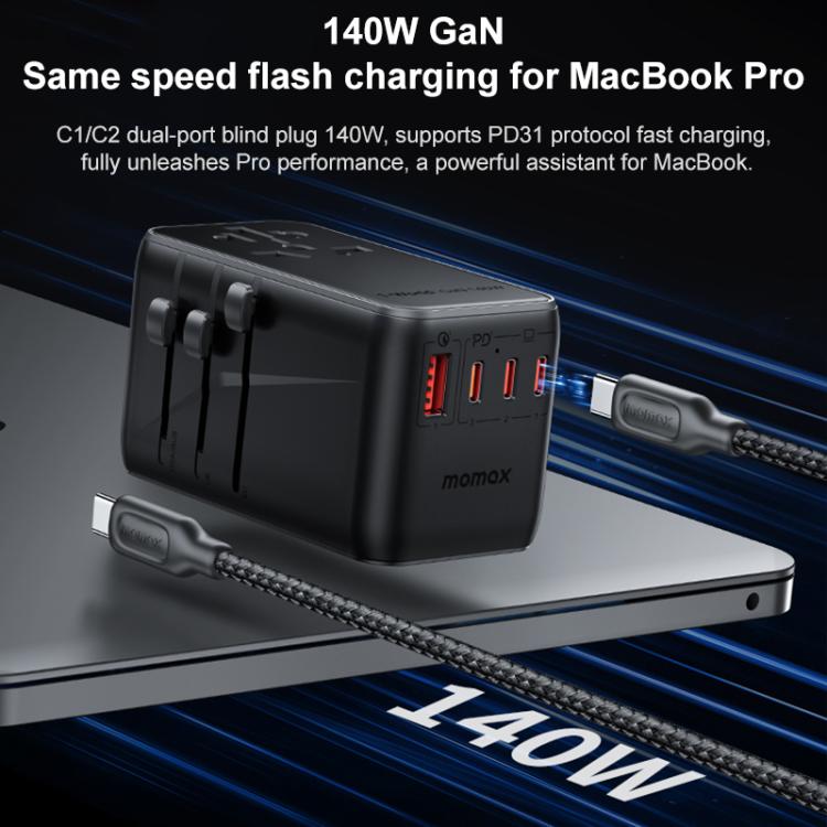 Enchufe de carga rápida global MOMAX UA16 1-World PD140W GaN para viajes., UA16
