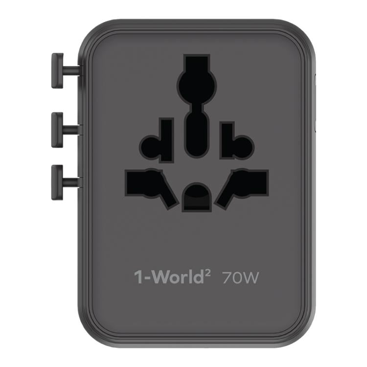 Enchufe de carga rápida global para viajes MOMAX UA22 1-World2 de 70 W con doble alimentación de CA y tecnología Mini GaN., UA22(Black), UA22(Desert Gold)
