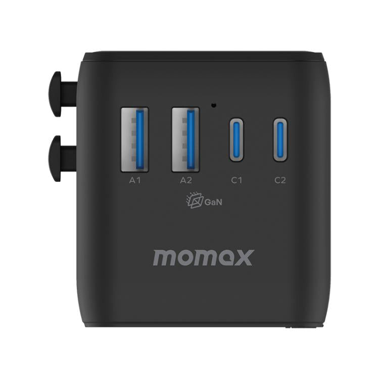 Enchufe de carga rápida global para viajes MOMAX UA22 1-World2 de 70 W con doble alimentación de CA y tecnología Mini GaN., UA22(Black), UA22(Desert Gold)