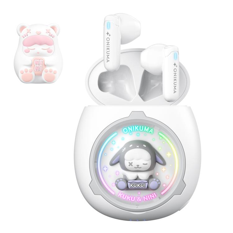 Auriculares inalámbricos ONIKUMA T302 RGB con diseño de muñeca única y adorable, con Bluetooth 5.4., White, Pink