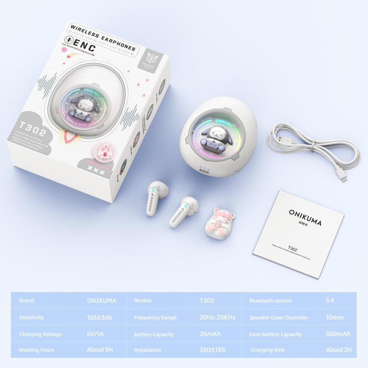 Auriculares inalámbricos ONIKUMA T302 RGB con diseño de muñeca única y adorable, con Bluetooth 5.4., White, Pink
