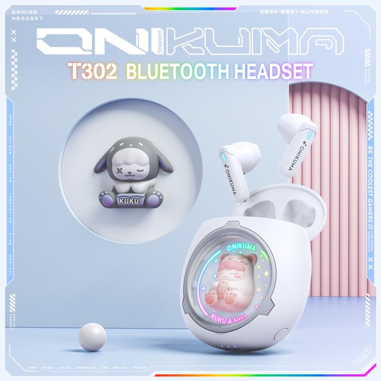 Auriculares inalámbricos ONIKUMA T302 RGB con diseño de muñeca única y adorable, con Bluetooth 5.4., White, Pink