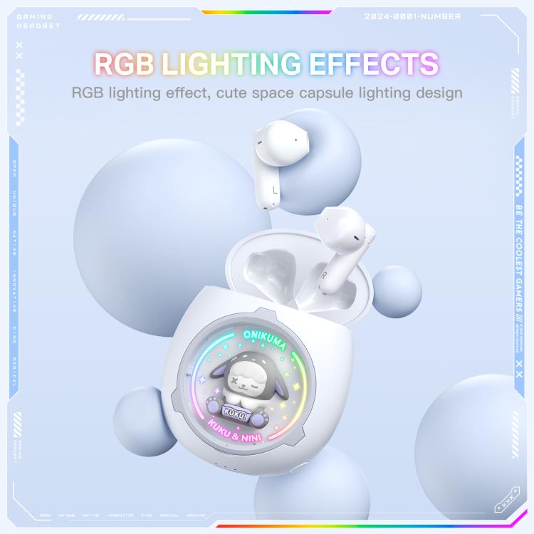 Auriculares inalámbricos ONIKUMA T302 RGB con diseño de muñeca única y adorable, con Bluetooth 5.4., White, Pink