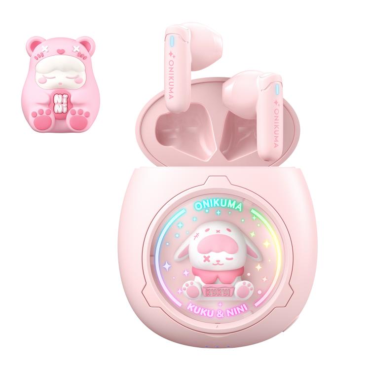 Auriculares inalámbricos ONIKUMA T302 RGB con diseño de muñeca única y adorable, con Bluetooth 5.4., White, Pink