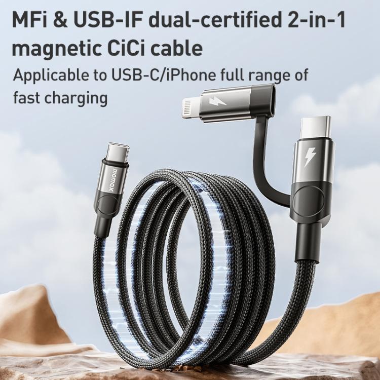 Cable de datos magnético Momax Mag.Link Duo de 60 W USB-C / Tipo-C a USB-C / Tipo-C / 8 pines, DC58 1m, DL58 60W 1m