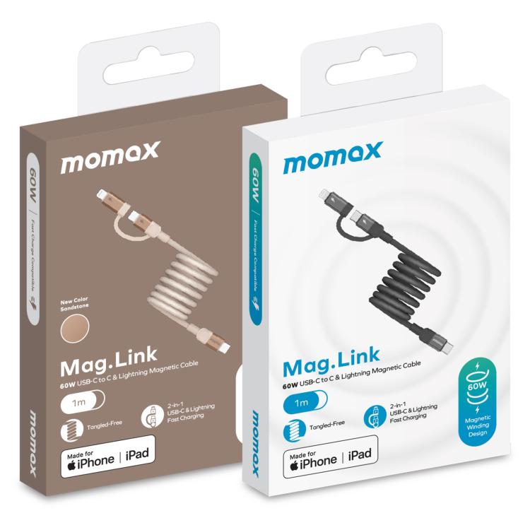 Cable de datos magnético Momax Mag.Link Duo de 60 W USB-C / Tipo-C a USB-C / Tipo-C / 8 pines, DC58 1m, DL58 60W 1m