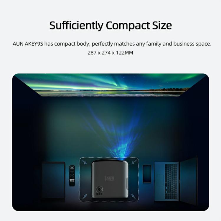 Proyector inteligente AUN AKEY9S 1080P 1000ANSI con enfoque automático, Wi-Fi y pantalla táctil., US Plug, UK Plug, AU Plug, EU Plug