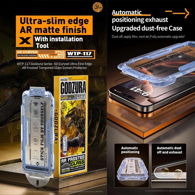Película de vidrio templado esmerilado AR 6D curva de fácil instalación WK WTP-117, For iPhone 16 Pro Max, For iPhone 16 Pro, For iPhone 16 Plus / 15 Plus, For iPhone 16 / 15, For iPhone 15 Pro Max, For iPhone 15 Pro, For iPhone 13 Pro Max / 14 Plus   ...