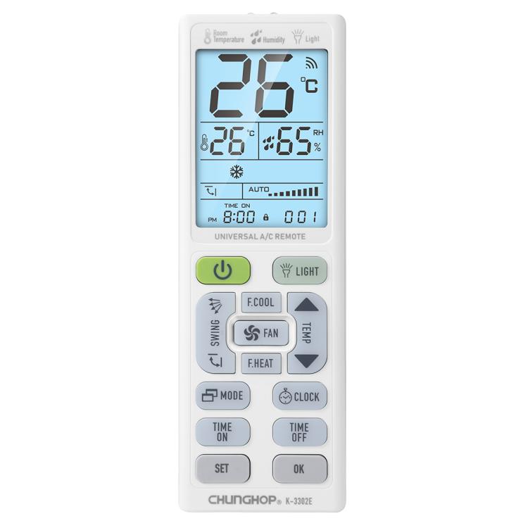 Control remoto universal para aire acondicionado CHUNGHOP K-3302E con linterna y retroiluminación LCD., K-3302E