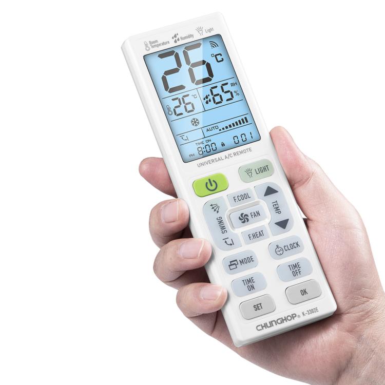 Control remoto universal para aire acondicionado CHUNGHOP K-3302E con linterna y retroiluminación LCD., K-3302E
