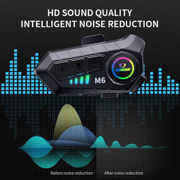 Auriculares Bluetooth SOMAN para casco de motocicleta con micrófono estéreo y micrófono de voz., M6-Hard Mic, M6-Soft Mic