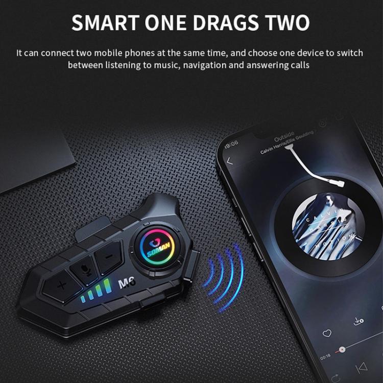 Auriculares Bluetooth SOMAN para casco de motocicleta con micrófono estéreo y micrófono de voz., M6-Hard Mic, M6-Soft Mic
