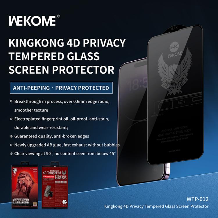 Película de vidrio templado curvado para privacidad KinKong WK WTP-012 de 0,25 mm y 9H 4D, For iPhone 16 Pro Max, For iPhone 16 Pro, For iPhone 16 Plus / 15 Plus, For iPhone 16 / 15, For iPhone 15 Pro Max, For iPhone 15 Pro                           ...