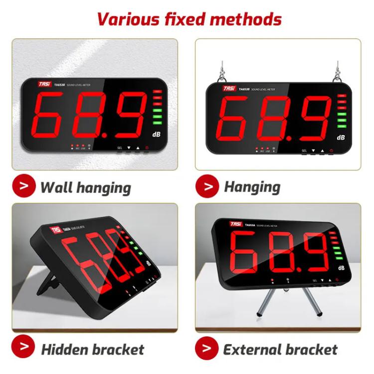 Detector de decibelios TRSI TA654B de pantalla grande para montaje en pared, TA654B