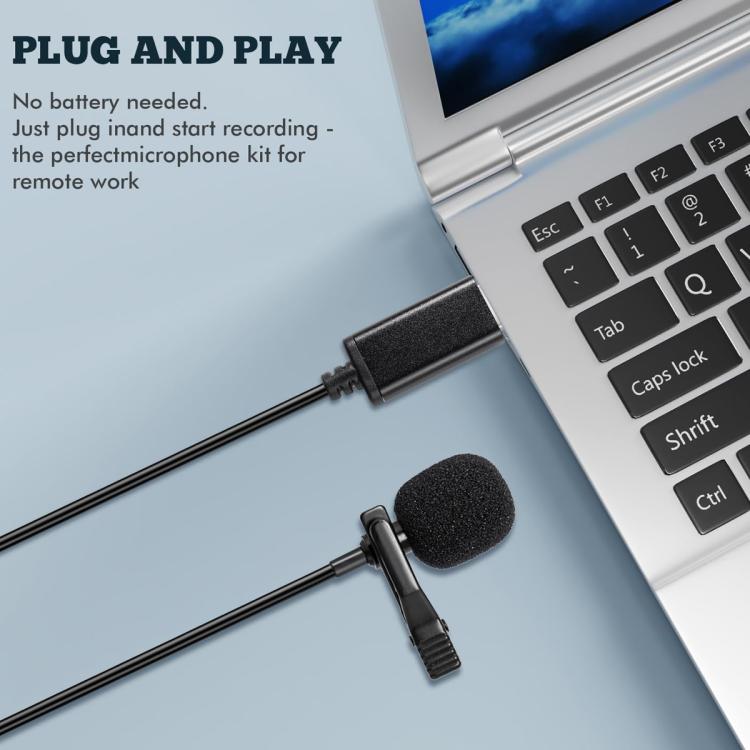 Micrófono de solapa con interfaz USB para grabación de videoconferencias en directo desde portátil, USB Interface