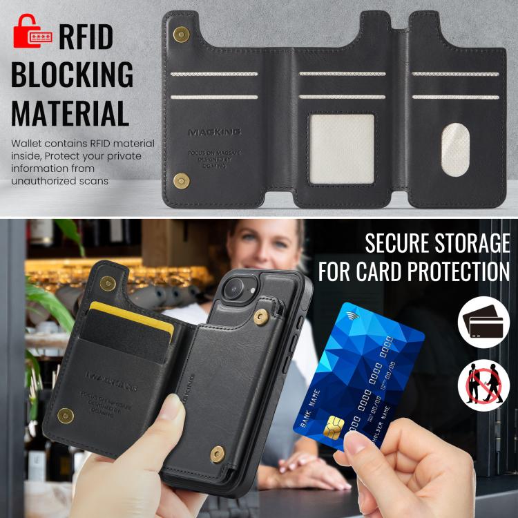 Funda desmontable para teléfono con tarjetero RFID MagSafe de la serie K3 de MAGKING, For iPhone 17e / 16e, For iPhone 17, For iPhone 16 Pro Max, For iPhone 16 Pro, For iPhone 16 Plus, For iPhone 16