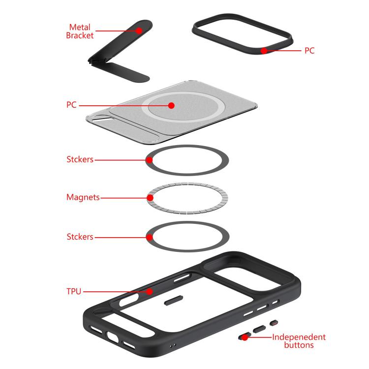 Funda híbrida de PC y TPU con soporte inclinable invisible Kalebol MagSafe, For iPhone 14 Pro, For iPhone 14 Pro Max, For iPhone 13 Pro Max, For iPhone 13 Pro, For iPhone 13
