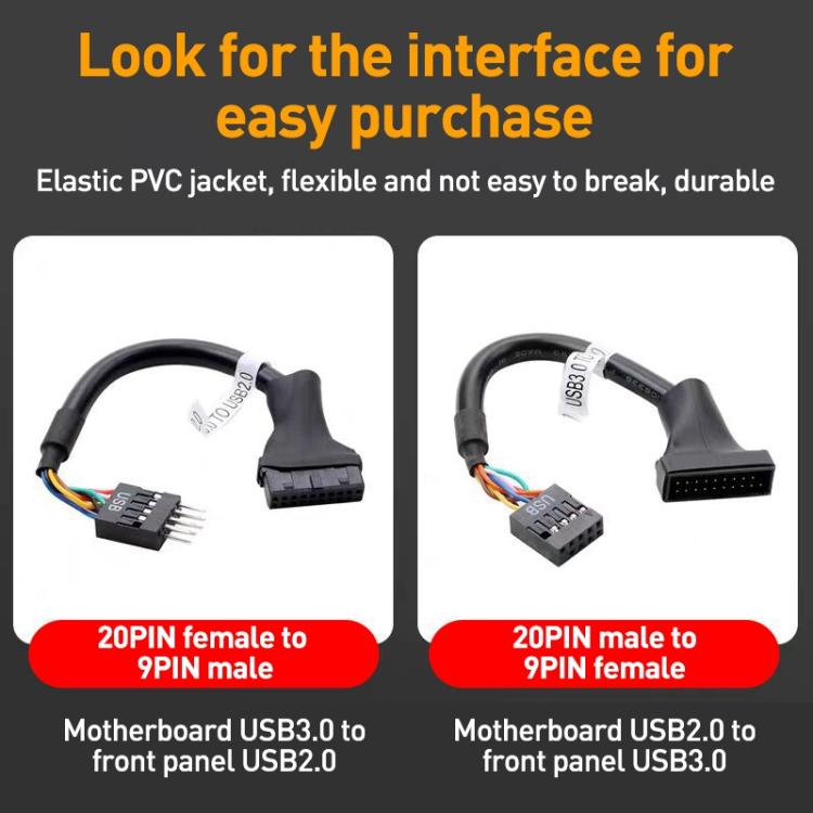 2 cables adaptadores USB 3.0 para placa base de ordenador, 20 Pin Male to 9 Pin Female, 9 Pin Male to 20 Pin Female