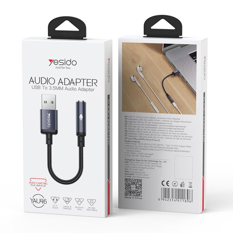 Adaptador de audio Yesido YAU46 USB a 3,5 mm de aleación de aluminio, YAU46