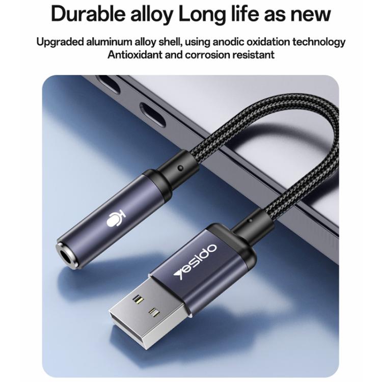 Adaptador de audio Yesido YAU46 USB a 3,5 mm de aleación de aluminio, YAU46