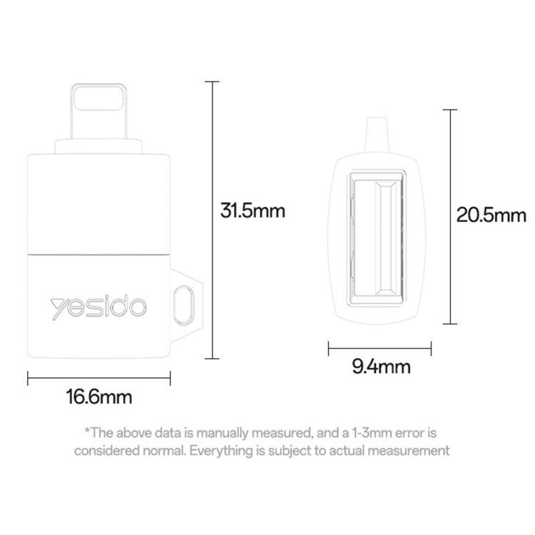 Adaptador de carga Yesido GS32 USB 2.0 hembra a 8 pines macho de 480 Mbps, GS32