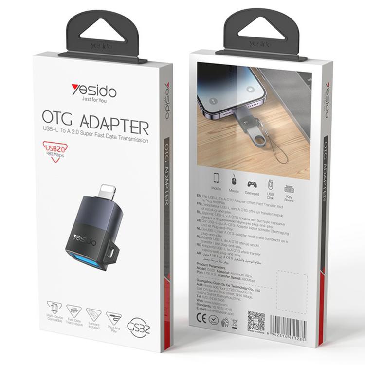 Adaptador de carga Yesido GS32 USB 2.0 hembra a 8 pines macho de 480 Mbps, GS32