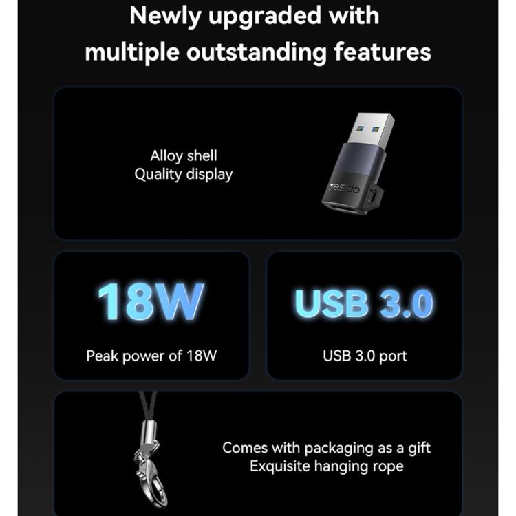 Adaptador de carga Yesido GS34 Tipo C hembra a USB 2.0 macho de 480 Mbps, GS34