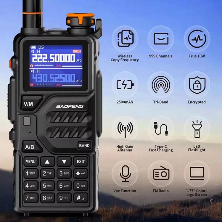 Walkie Talkie analógico portátil FM Baofeng K5 PLUS con doble escucha y doble modo de espera., EU Plug, US Plug
