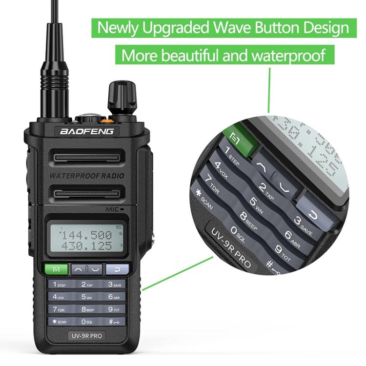 Walkie-talkie analógico portátil Baofeng UV-9R PRO con pantalla LCD de matriz de puntos y clasificación de resistencia al agua IP57., EU Plug, US Plug