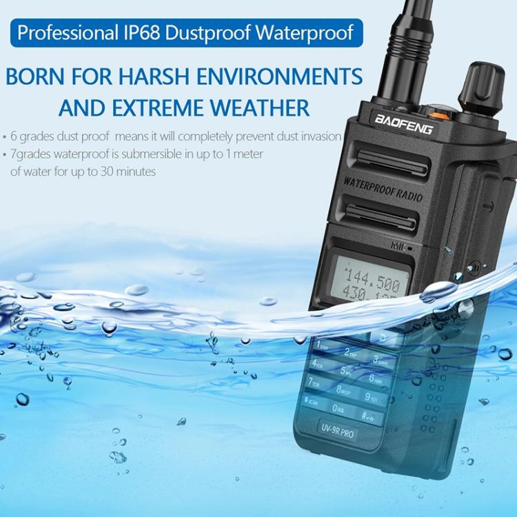 Walkie-talkie analógico portátil Baofeng UV-9R PRO con pantalla LCD de matriz de puntos y clasificación de resistencia al agua IP57., EU Plug, US Plug